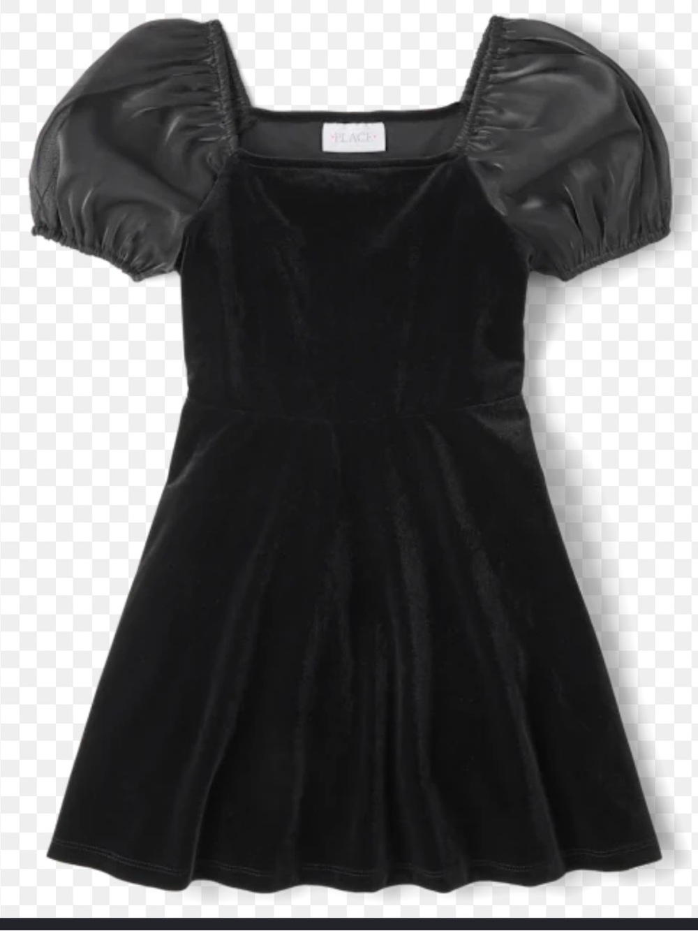 The Children's Place Black Velvet Puff-Sleeve Dress